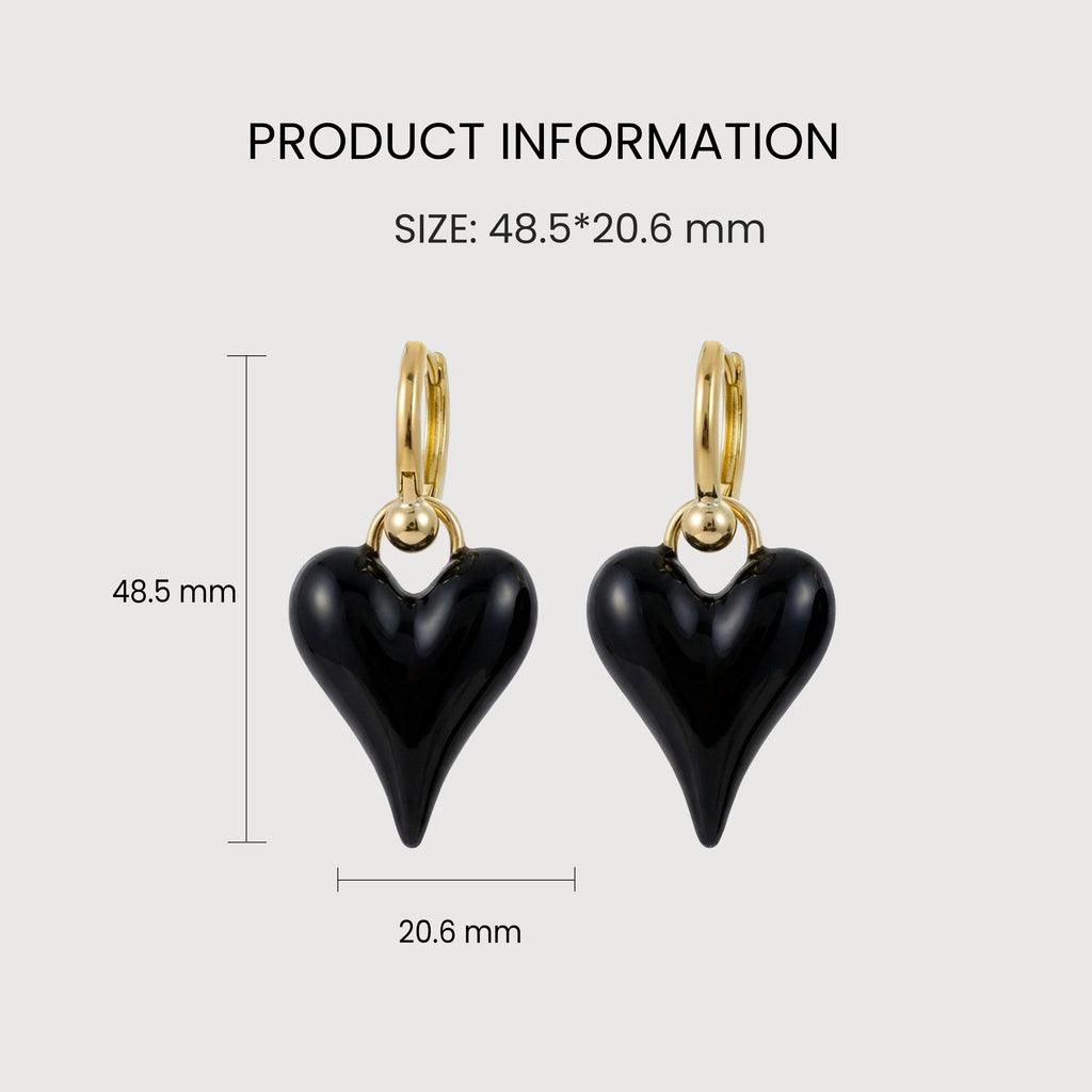 Gold-Tone Glossy Heart Drop Hoop Earrings