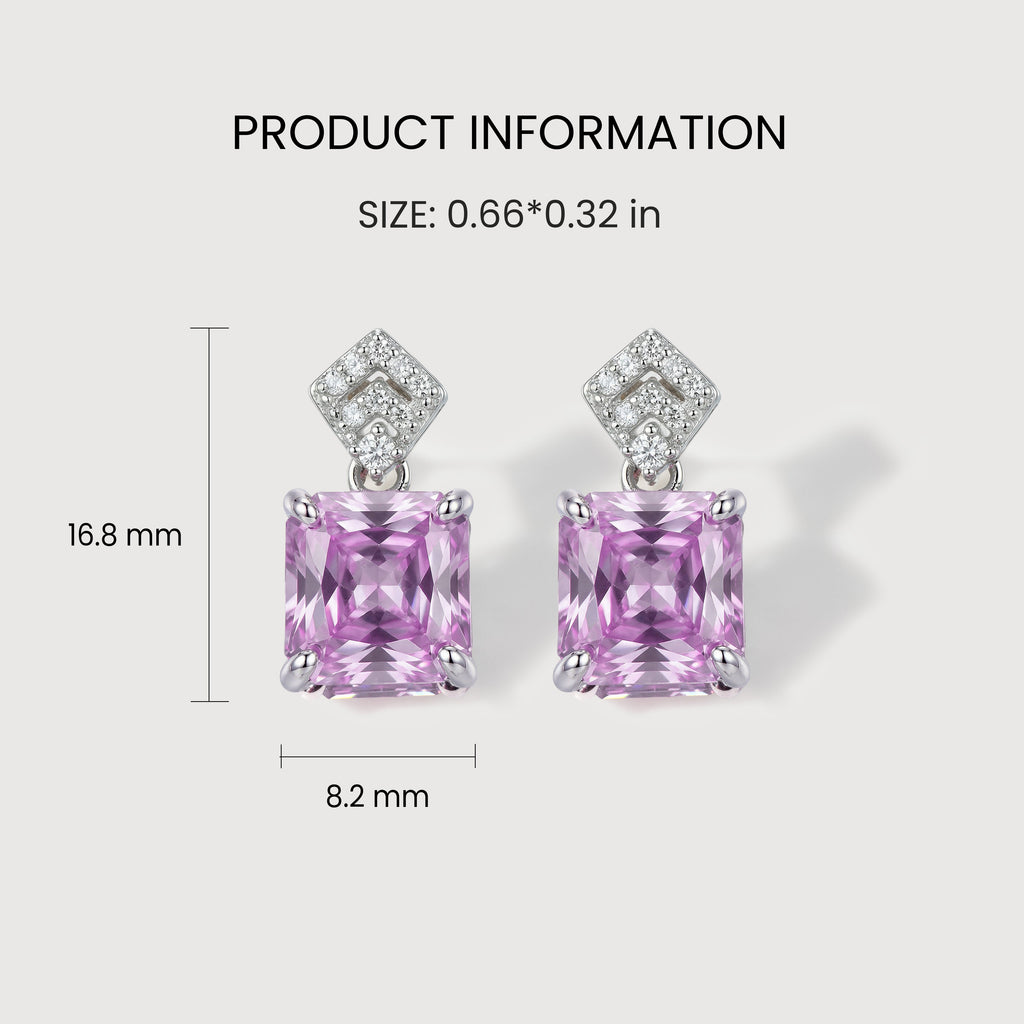 Pink Square-Cut Zircon Drop Stud Earrings