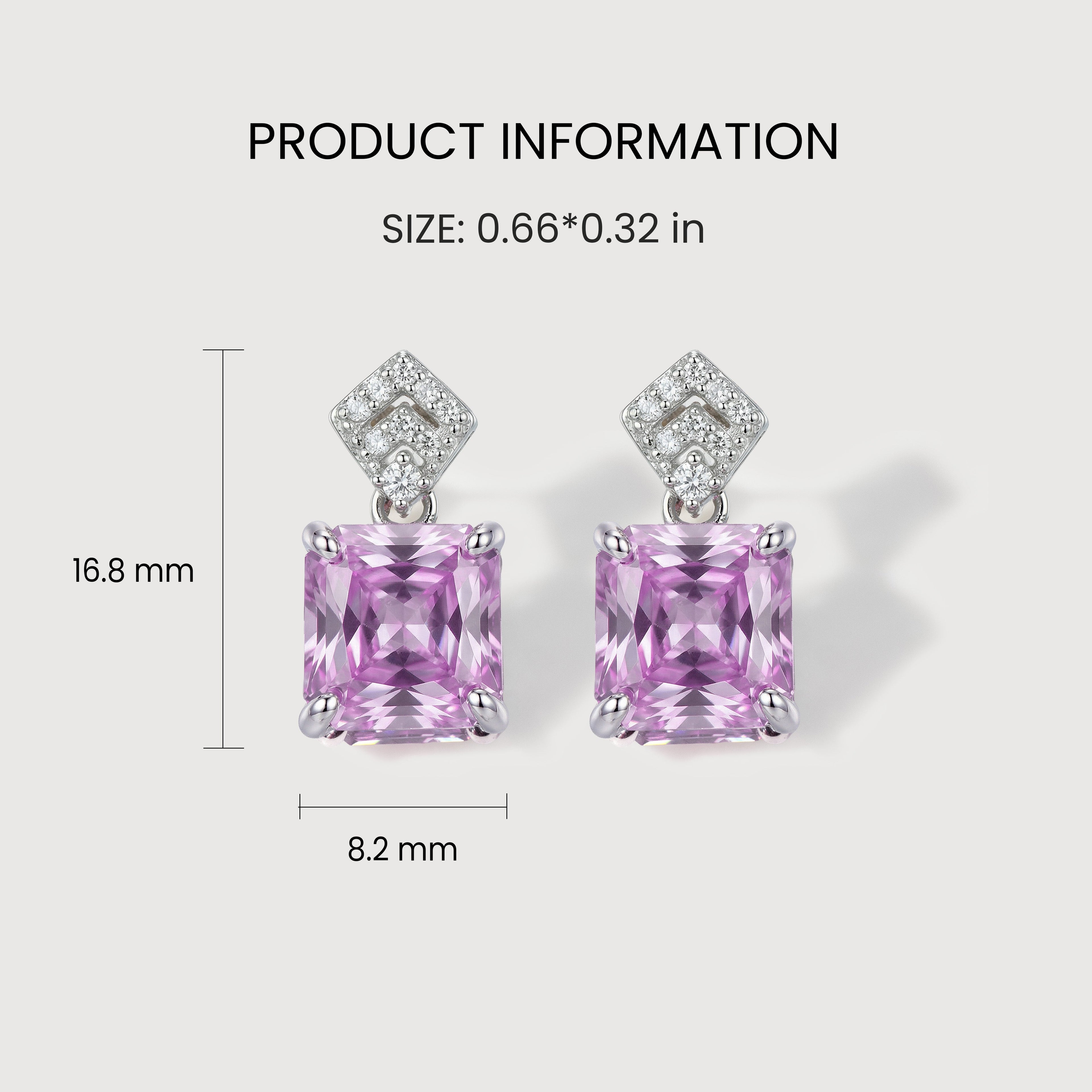 Pink Square-Cut Zircon Drop Stud Earrings