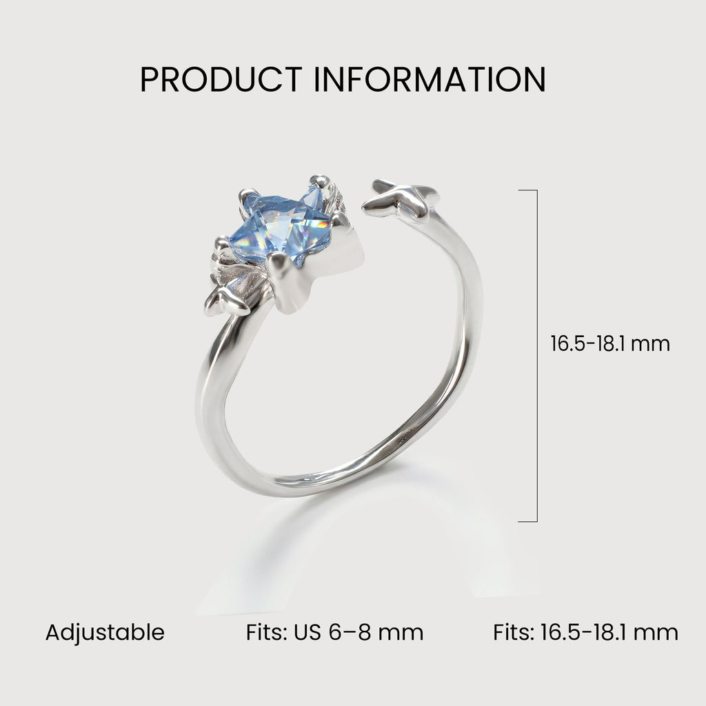 S925 Silver Blue Zircon Star Adjustable Ring