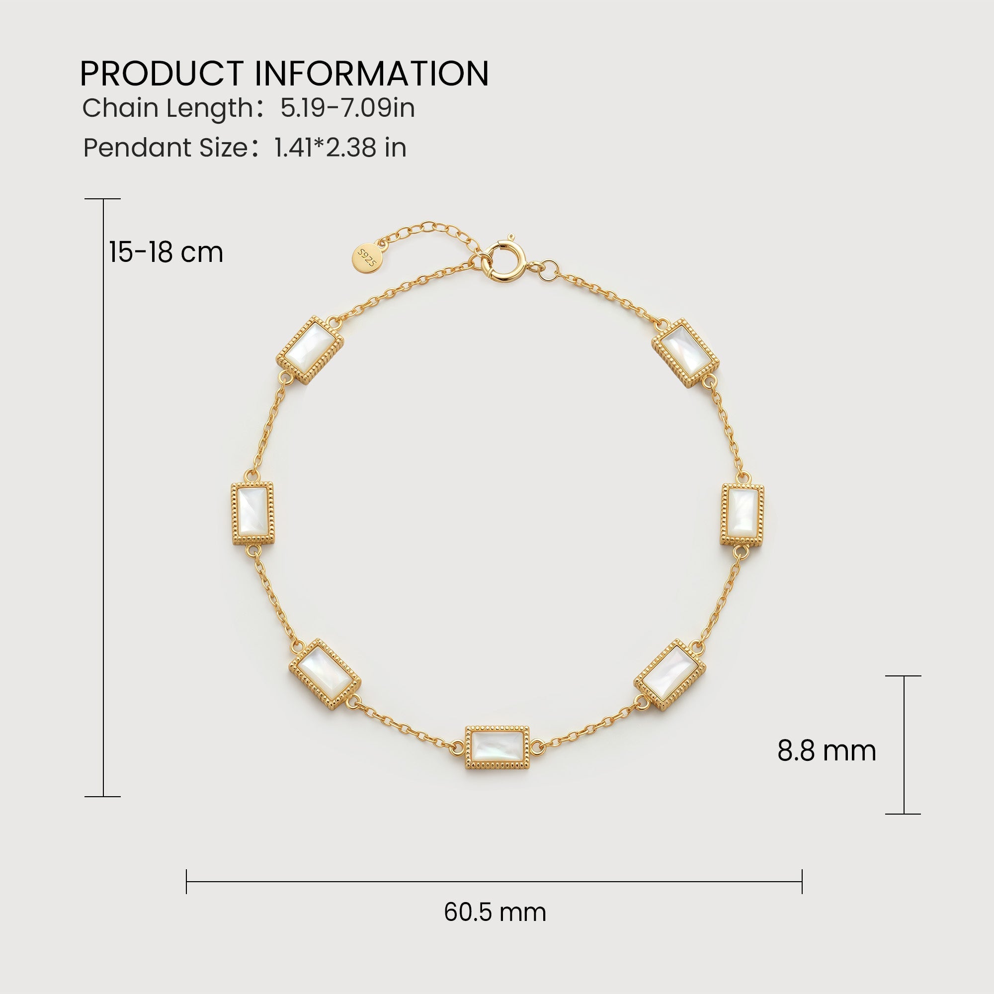 Gold-Tone S925 Silver Rectangular Inlay Bracelet