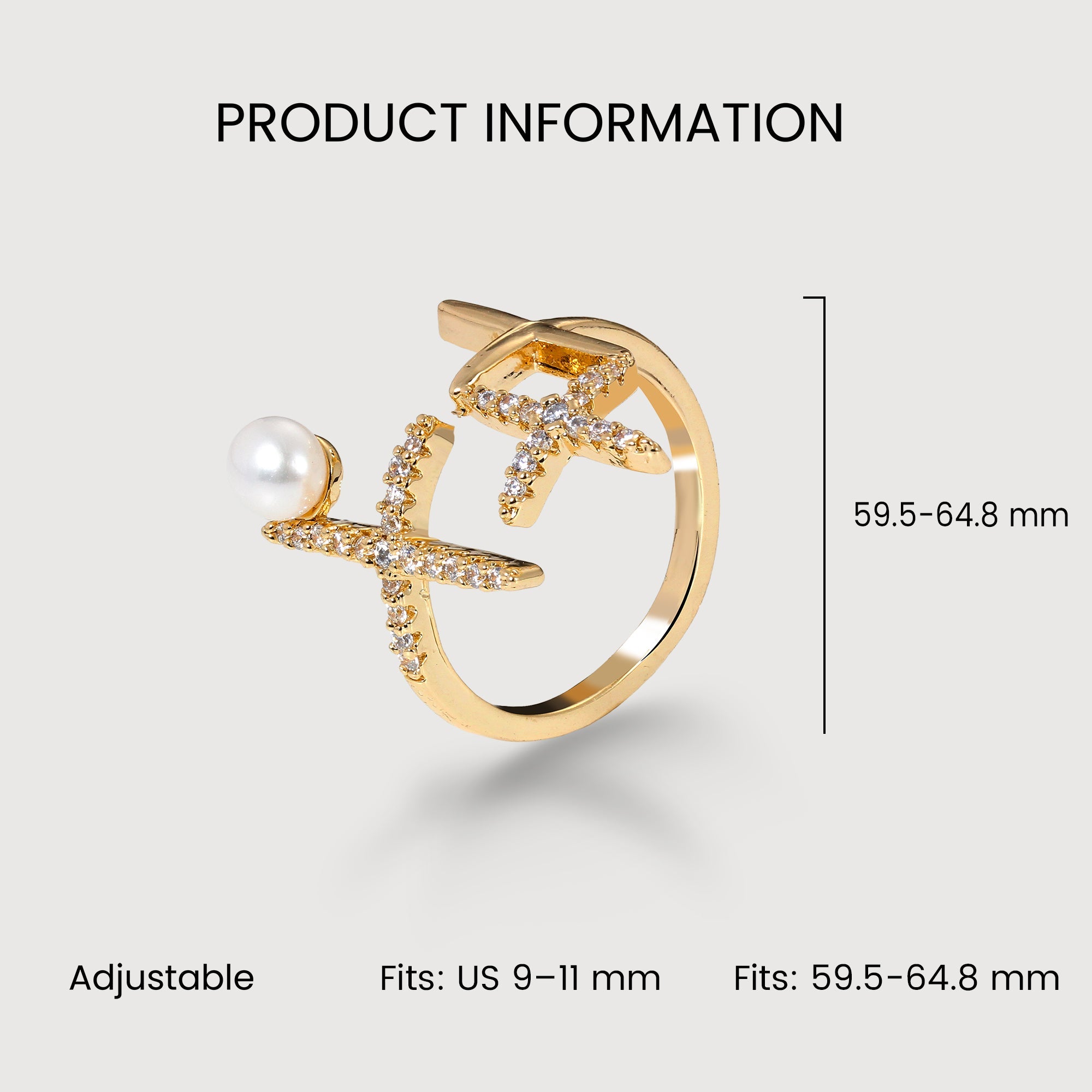 18K Gold-Plated Brass Pearl CZ Open Ring