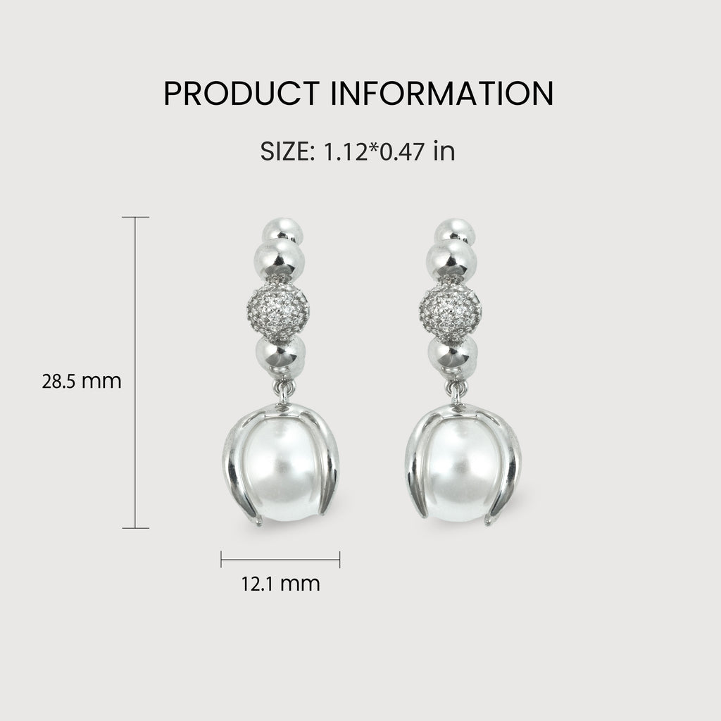Silver-Tone Beaded Pearl Drop Earrings