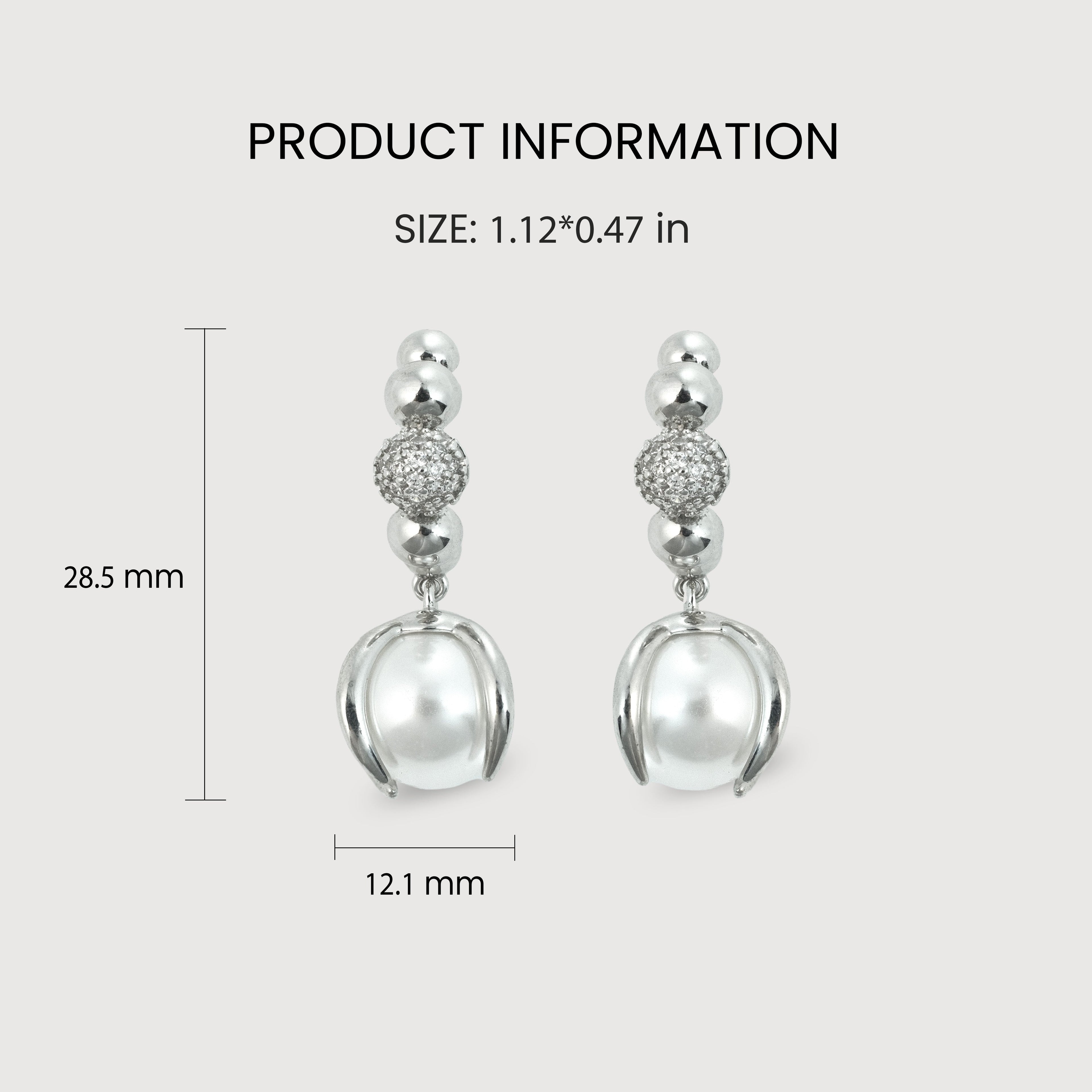 Silver-Tone Beaded Pearl Drop Earrings