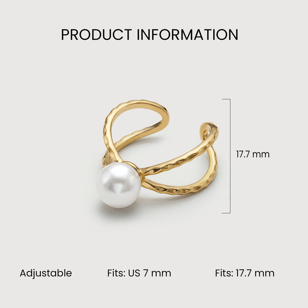 S925 Gold Plated Pearl Adjustable Open Ring
