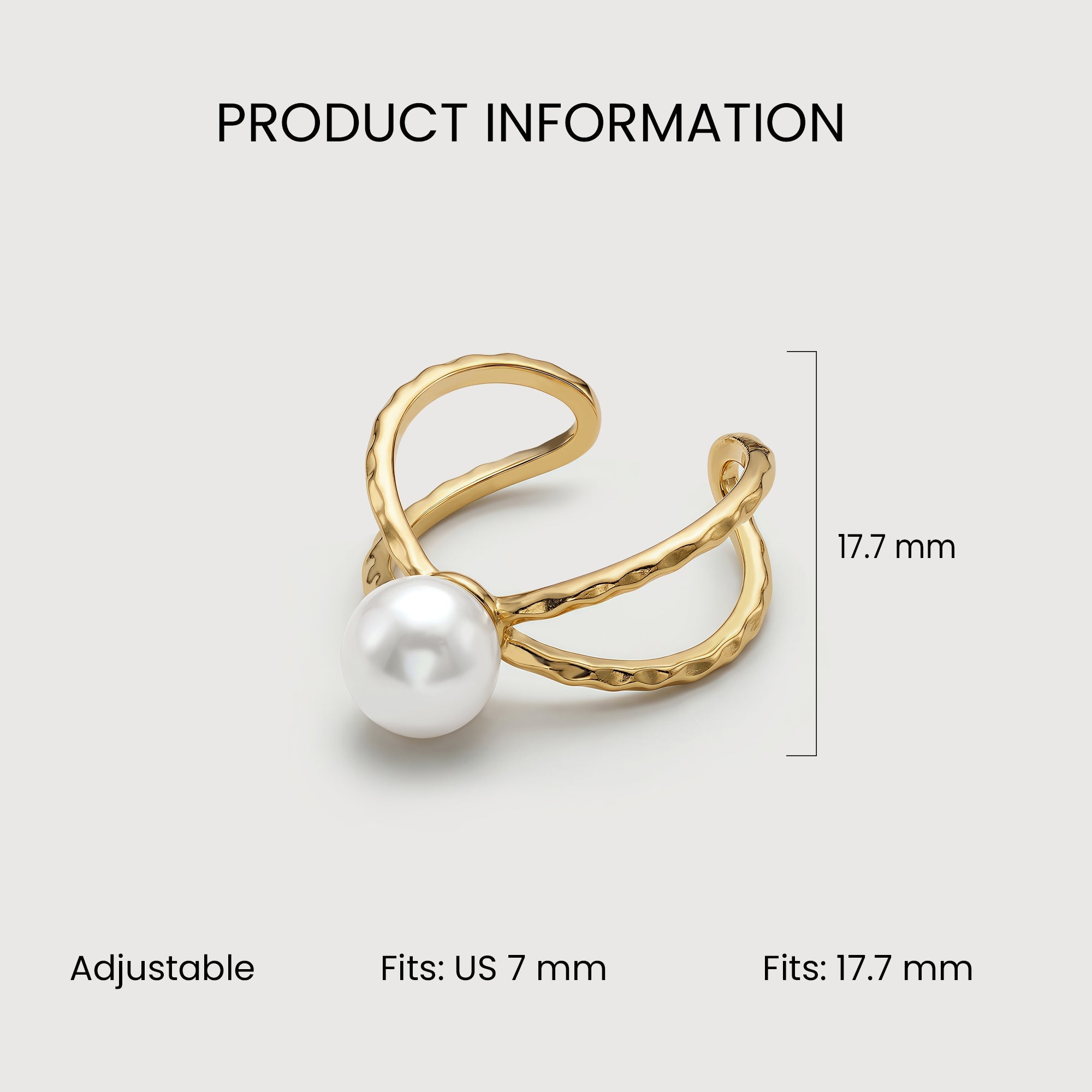 S925 Gold Plated Pearl Adjustable Open Ring