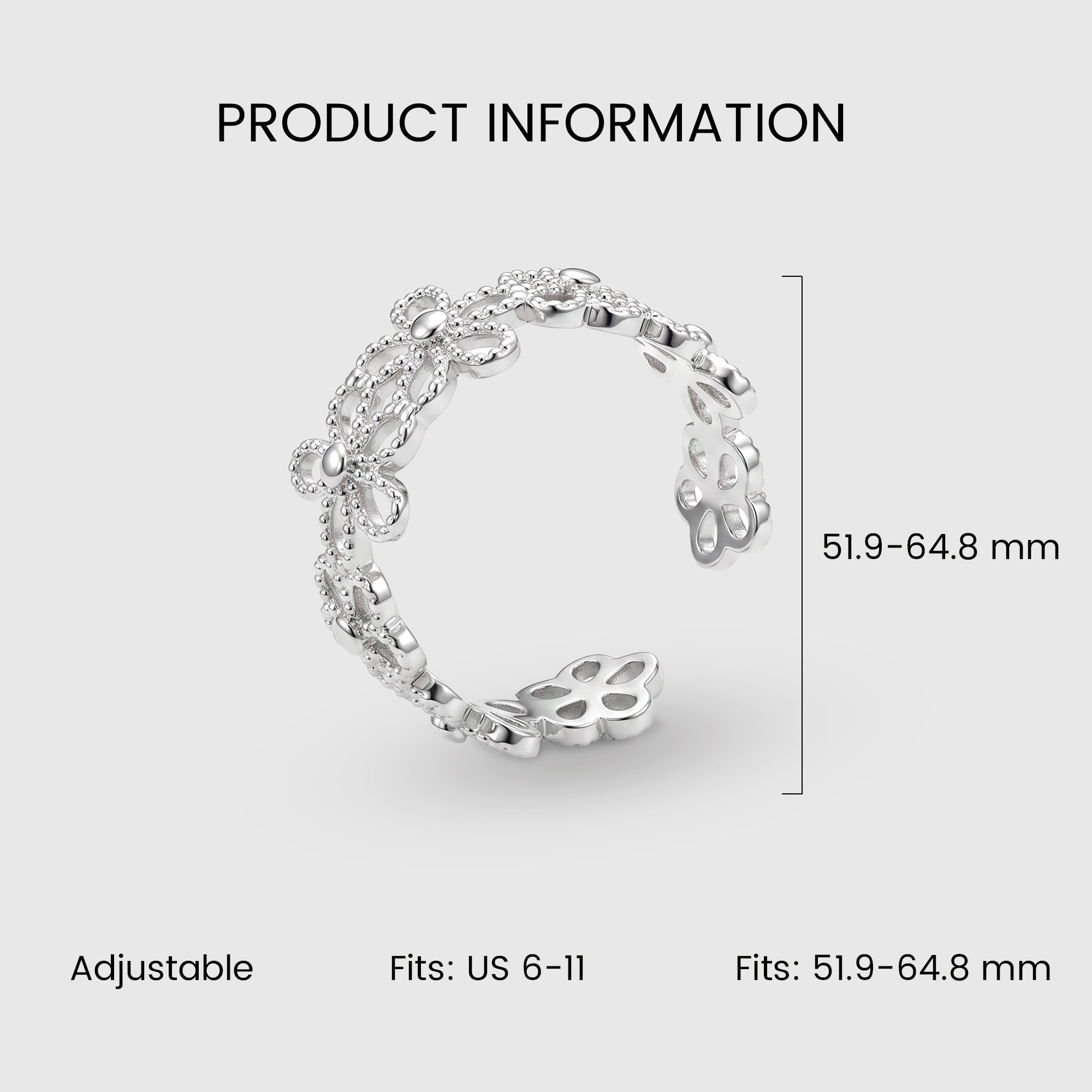 Openwork Floral S999 Silver Adjustable Ring
