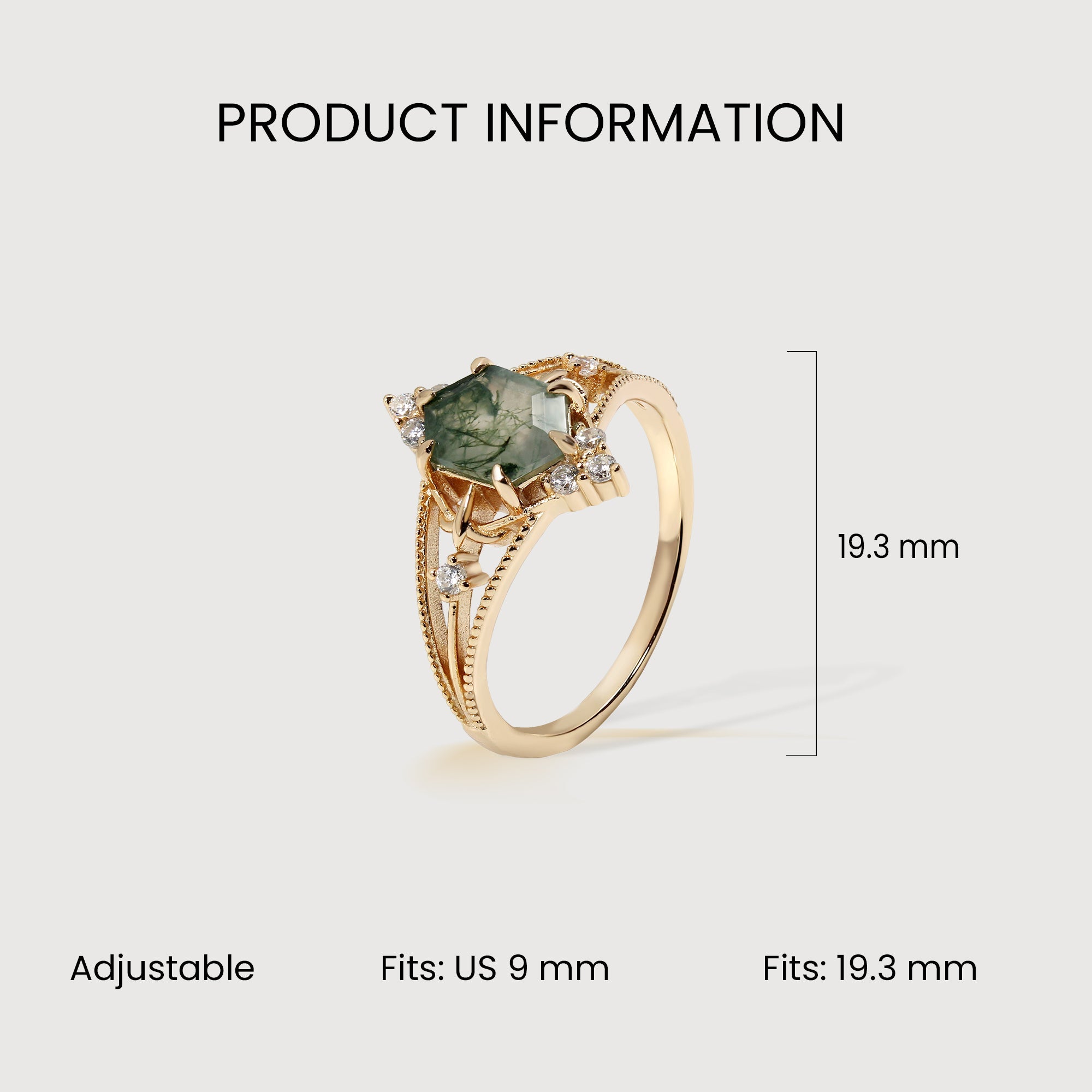 18K Gold-Plated S925 Moss Agate Ring