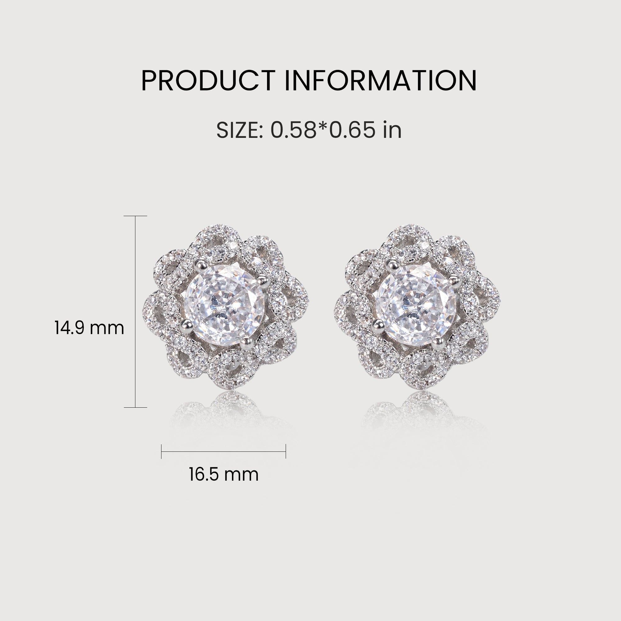 Silver-Tone Zircon Floral Stud Earrings