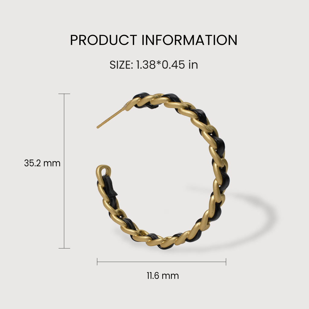 Black Woven Gold-Tone Chain Hoop Earrings