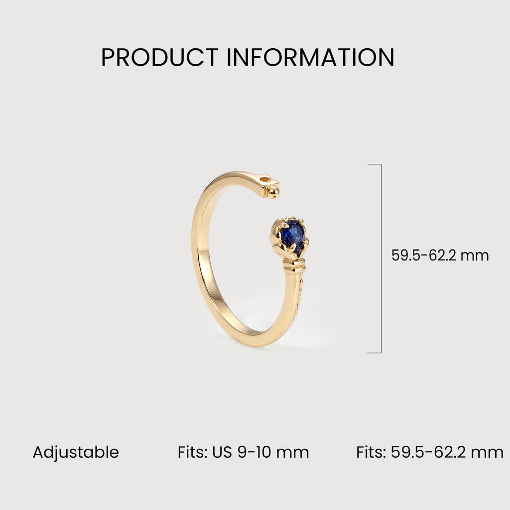 Blue Corundum Gold-Plated S925 Adjustable Ring