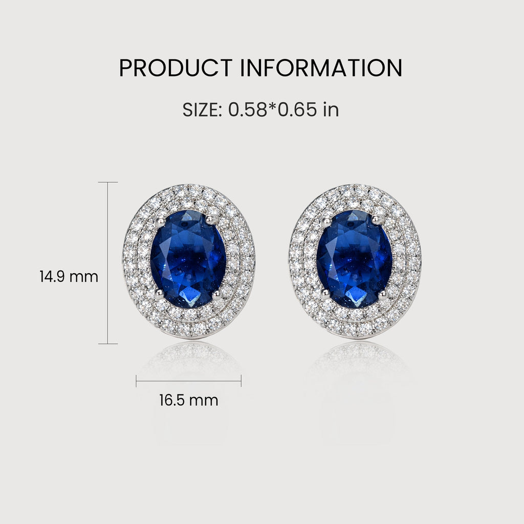 Blue Oval Zirconia Halo Stud Earrings