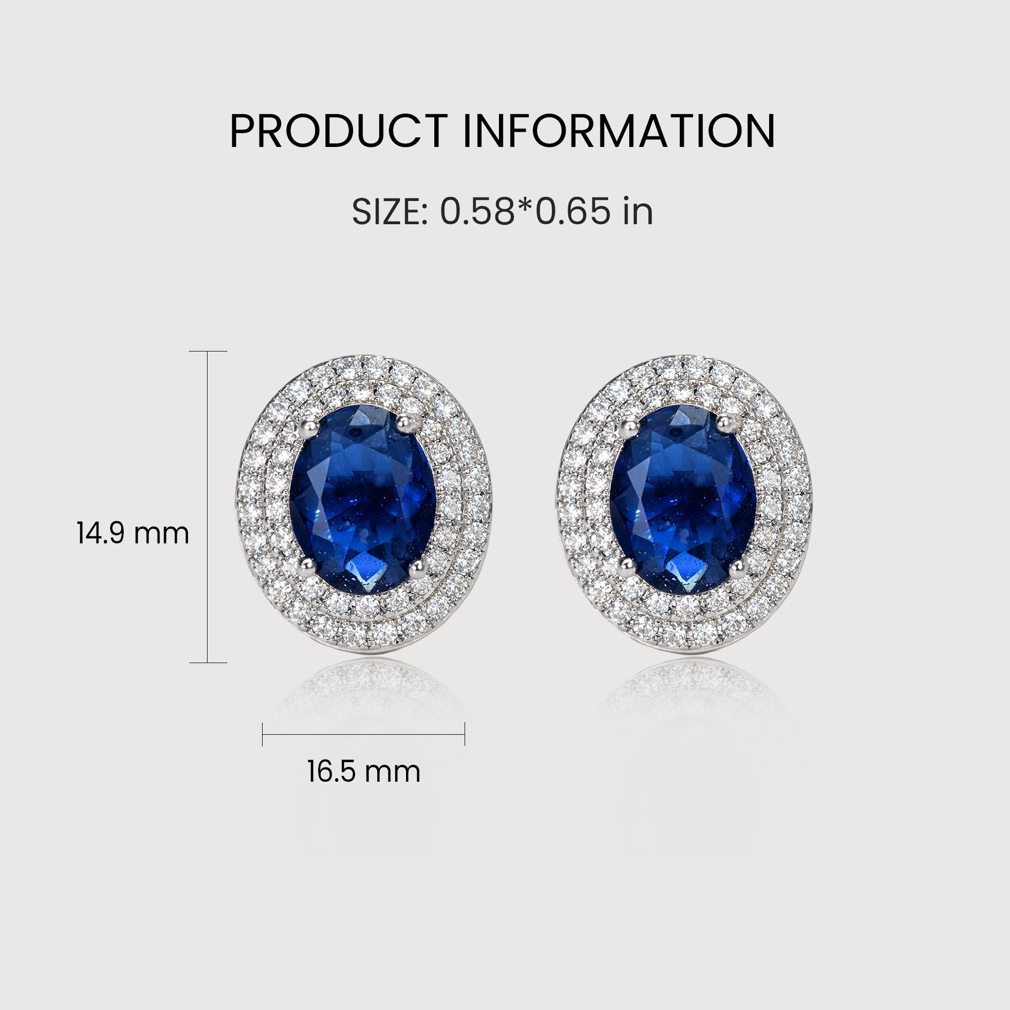 Blue Oval Zirconia Halo Stud Earrings