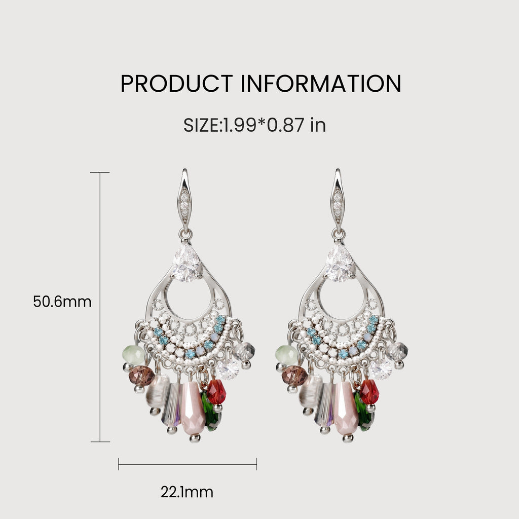 Silver-Tone Zircon Beaded Chandelier Earrings