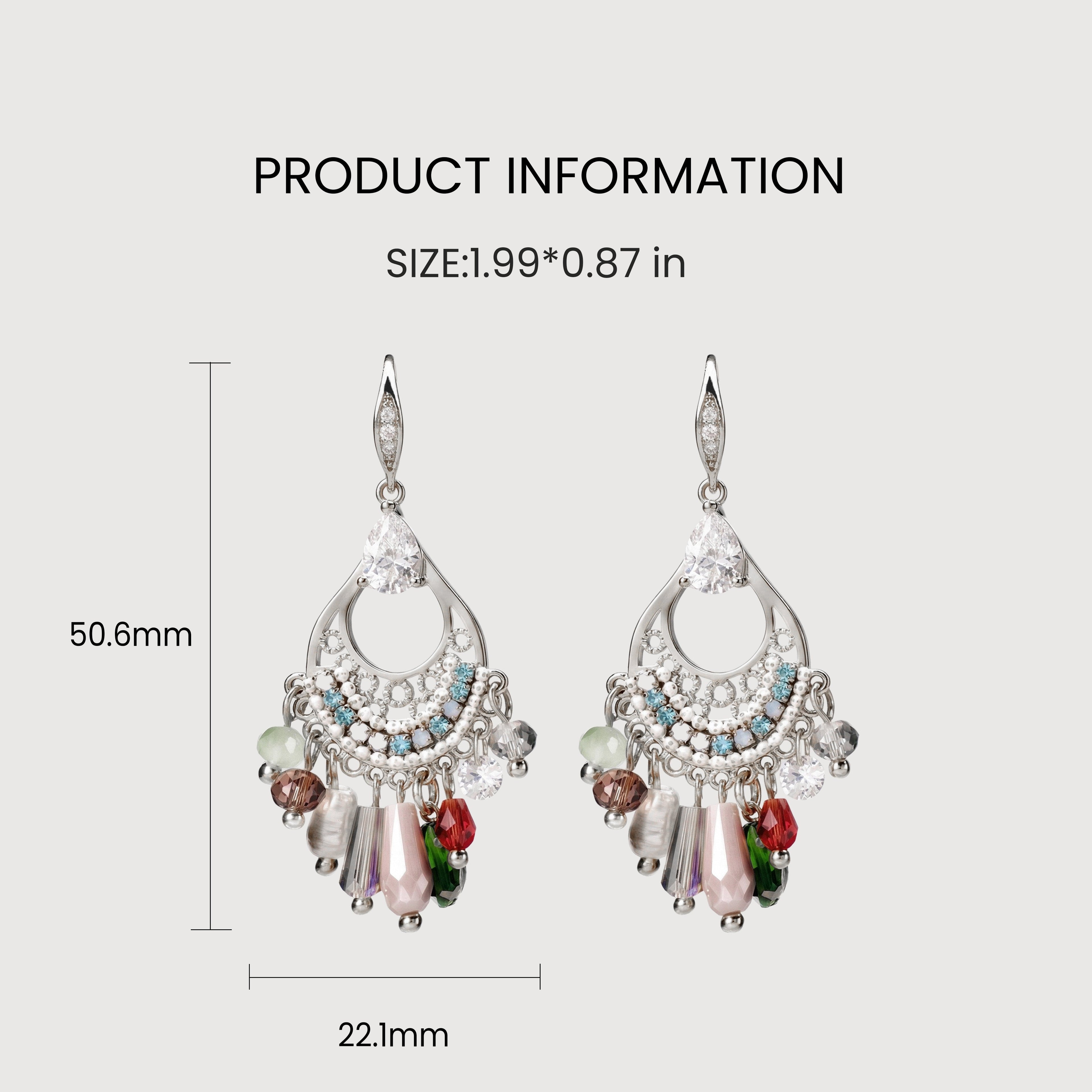 Silver-Tone Zircon Beaded Chandelier Earrings