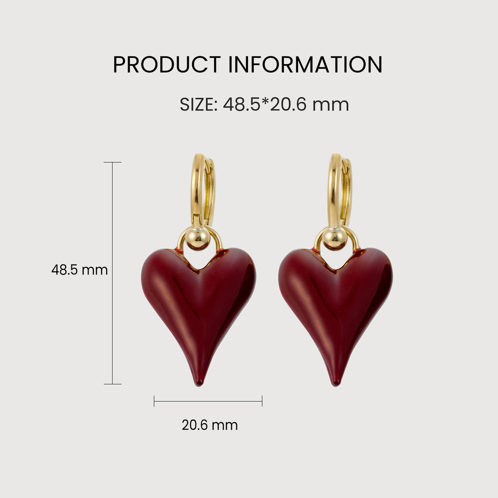 Gold-Tone Glossy Heart Drop Hoop Earrings