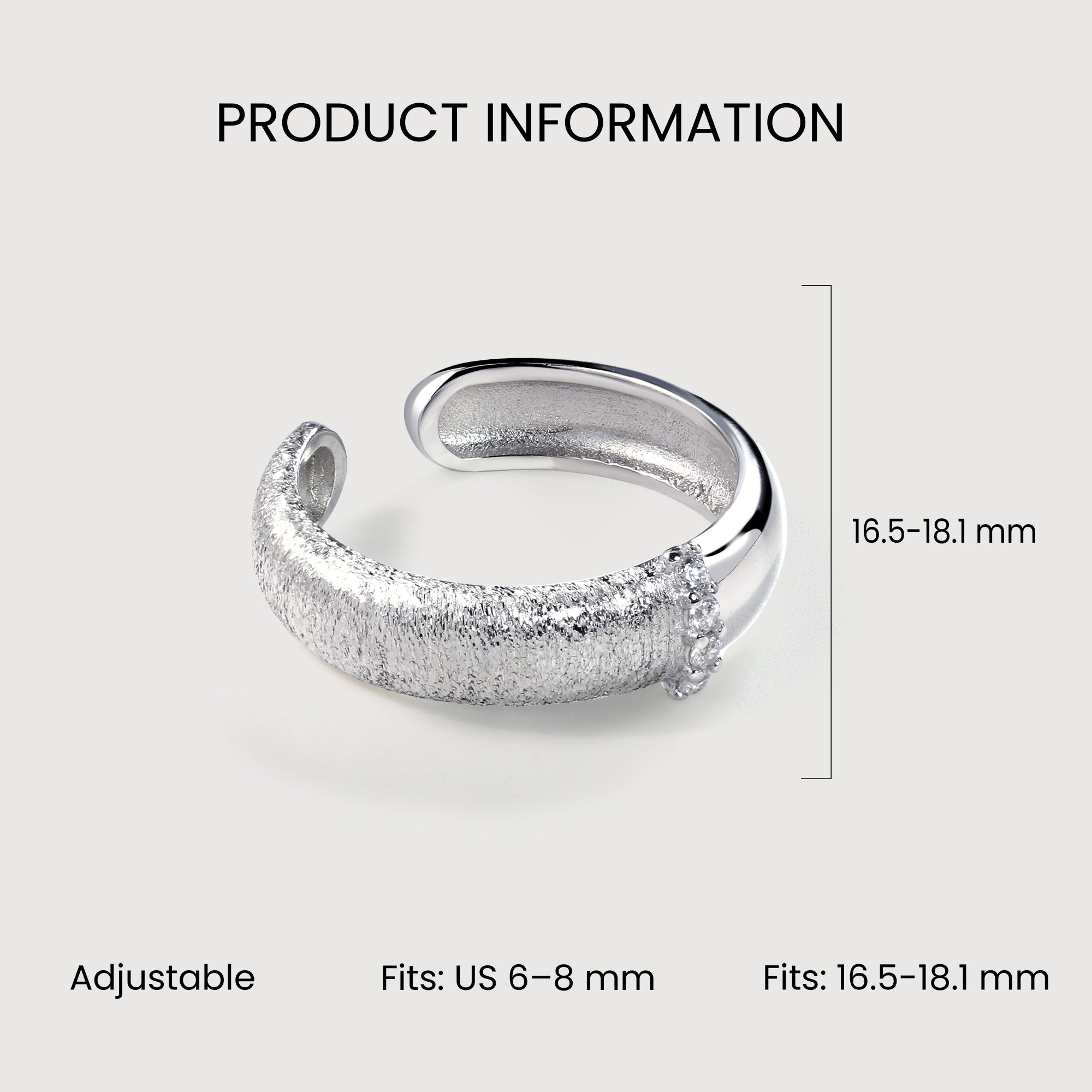 Textured Zircon S925 Silver Open Ring