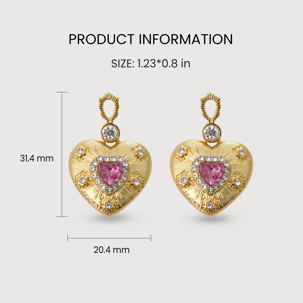 Pink Heart Zirconia Drop Earrings