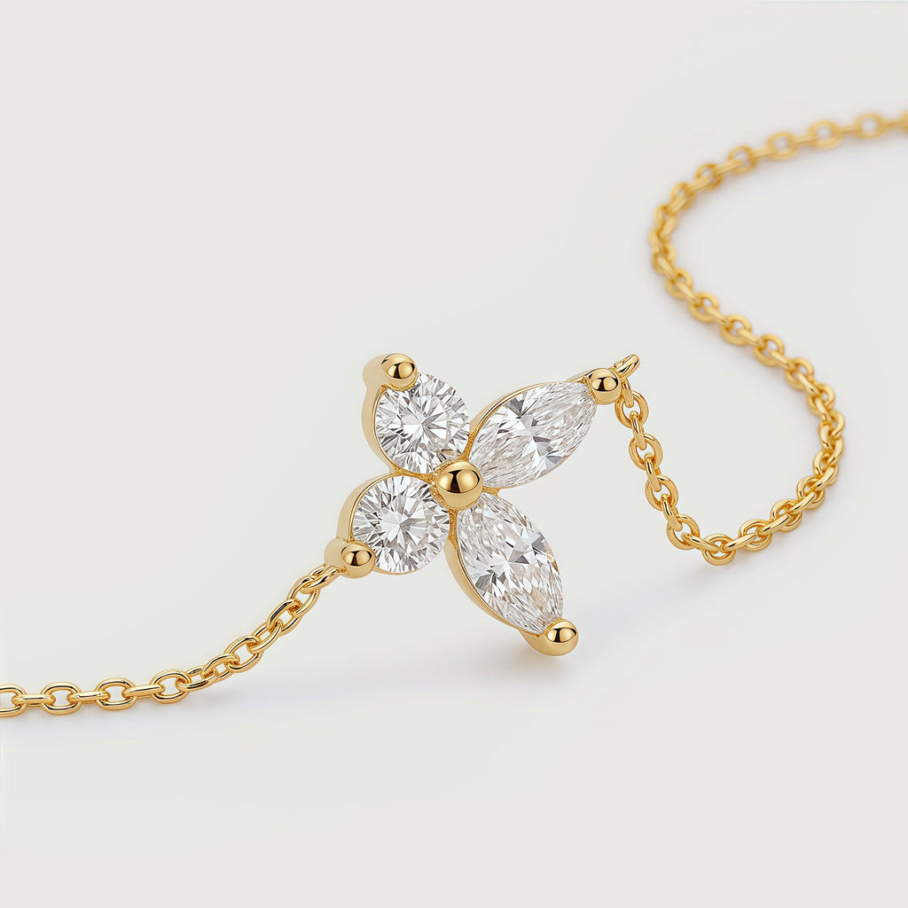 Gold-Tone Sterling Silver Floral CZ Bracelet