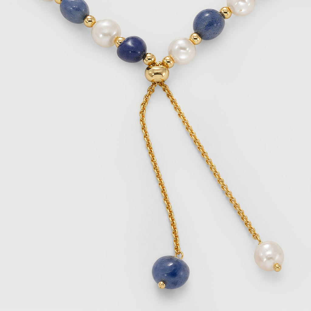 Gold-Plated Blue Aventurine Pearl Bracelet